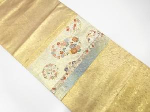 引箔　横段に花丸文様織り出し　名古屋帯